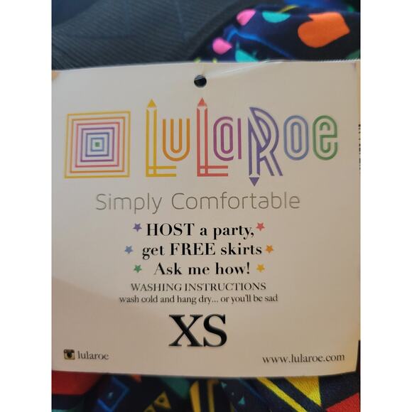 NWT LuLaRoe LOLA Midi Skirt Lined Size XS Black Band Multicolored Print Hearts - Picture 5 of 6